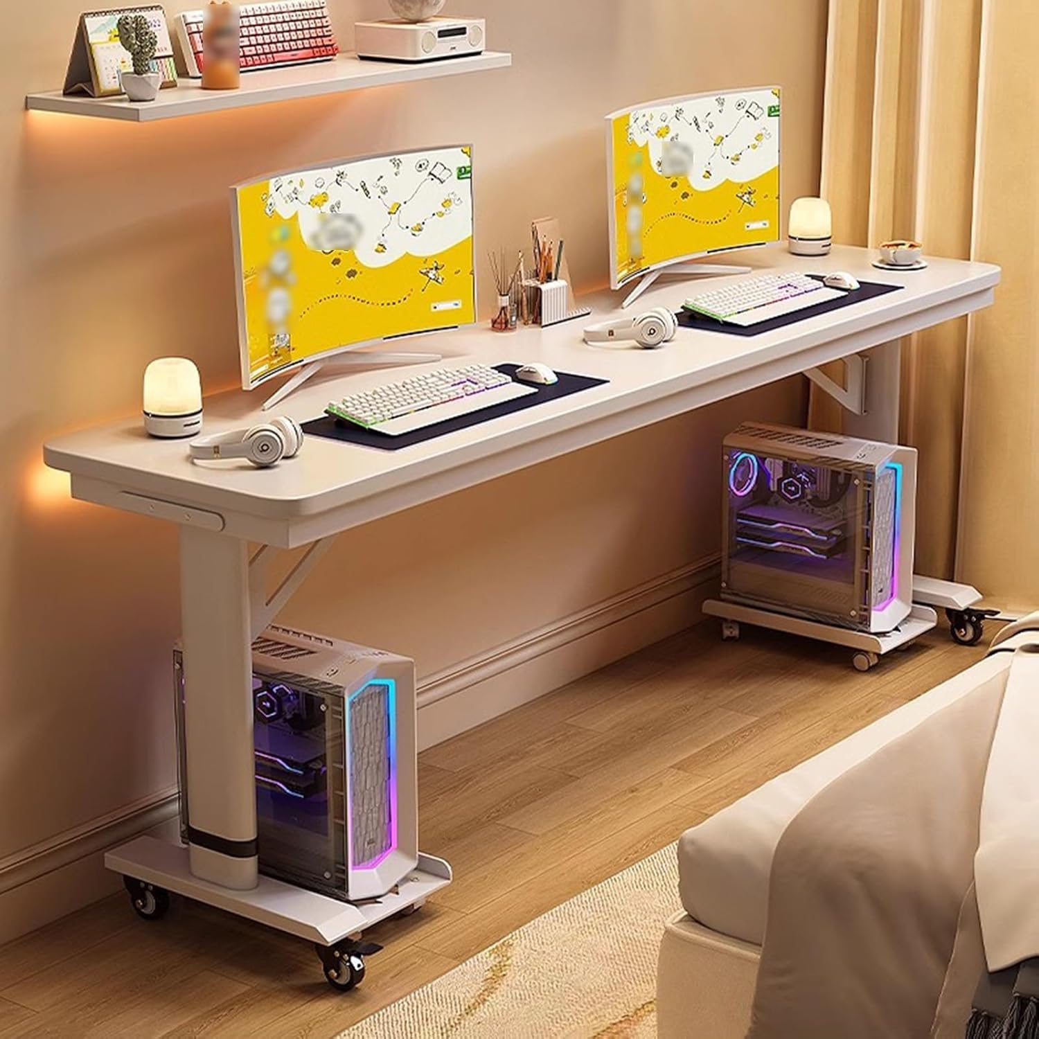 Overbed Table Wheels Portable Standing Over Bed Table with Movable