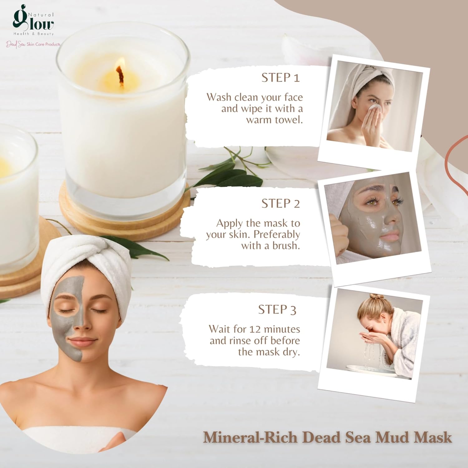 Natural Glow Dead Sea Skincare Gift Set – Mud Mask, Bath Salt, Body Lotion & Mud Soap – Detoxifying, Hydrating & Mineral-Rich Spa Kit for Face & Body – 100% Natural – Travel-Friendly Pouch (4-in-1)
