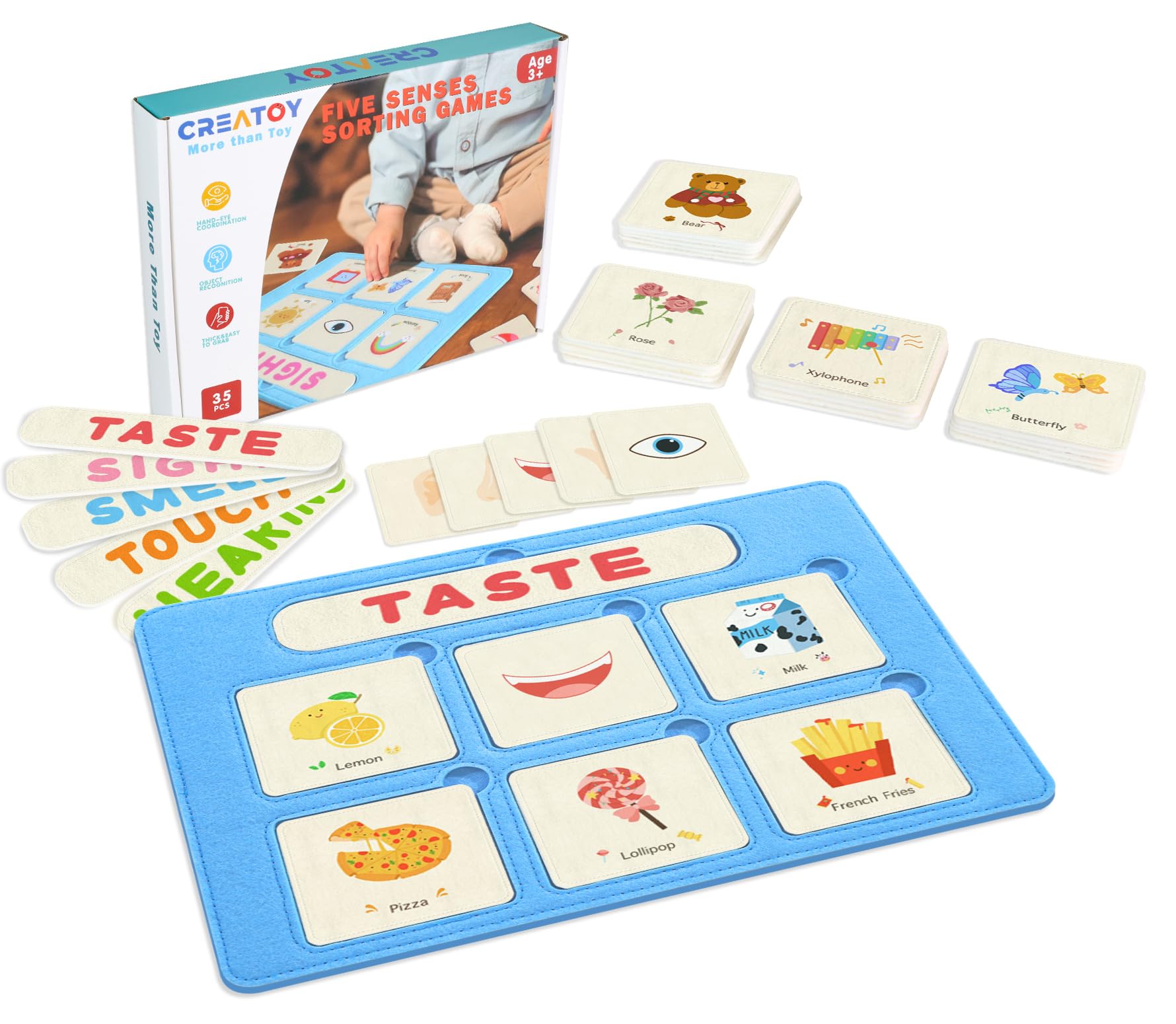 Creatoy Montessori Busy Board for Toddlers Learning Activities Kids Sensory Sorting Toys to Learn 5 Senses and Develop Fine Motor Skills, Autism Speech Therapy Toys Homeschool Must Haves