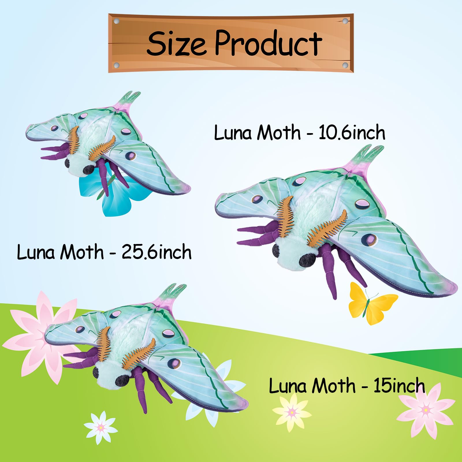 lilizzhoumax Simulation Luna Moth Plush Toy 14.96inch Soft Realistic Luna Moth Stuffed Animal Plush Toy for Kids Insect lovers Boys and Girls Gifts Home Decoration green — view 2