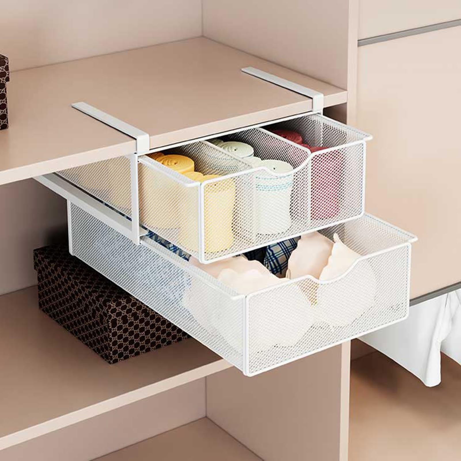 Ausziehbarer Schrank-Aufbewahrungskorb, stapelbar, abnehmbarer Schrank-Organizer, einfache Schubladenteiler für Küche, Büro, Kleiderschränke, Schrankaufbewahrung