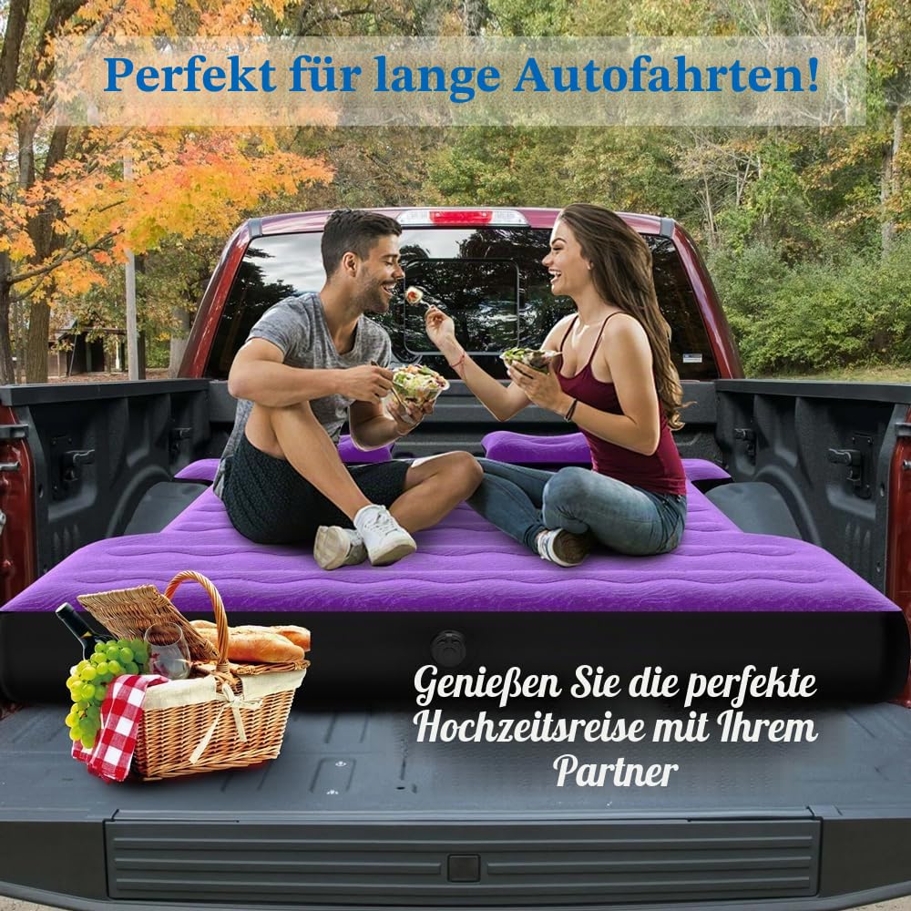 Luftmatratze für Camping, Pickup, LKW, Bett, Luftbett mit aufblasbarem Kissen, aufblasbares Bett, dicke Luftmatratzen, Schlafmatte für 15,15 m, volle Größe, kurze LKW-Betten, Auto, Reisen (lila) Sport & Freizeit