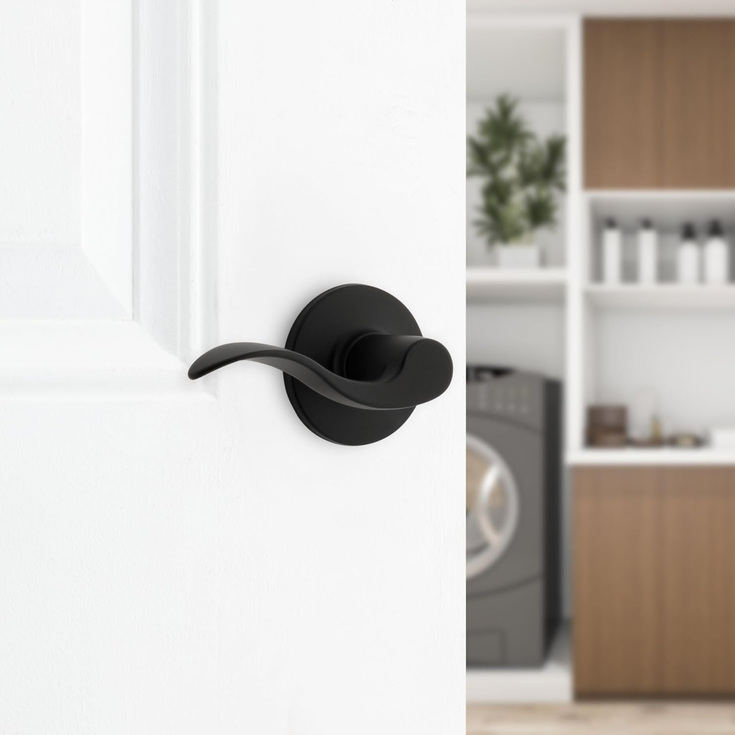 Safe Lock - Layton Lever, Passage for Closet or Hallway Doors, Matte Black Finish