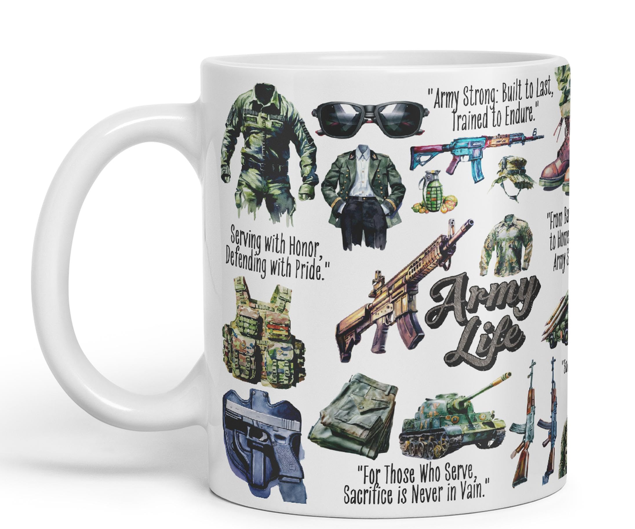 Vixar Army Life Serving with Honor, Pride Joke sarkasm Sarcastic Ceramic Coloured Mug Cup for Tea Coffee Hot Brew 330ml 11Oz Gift (White)
