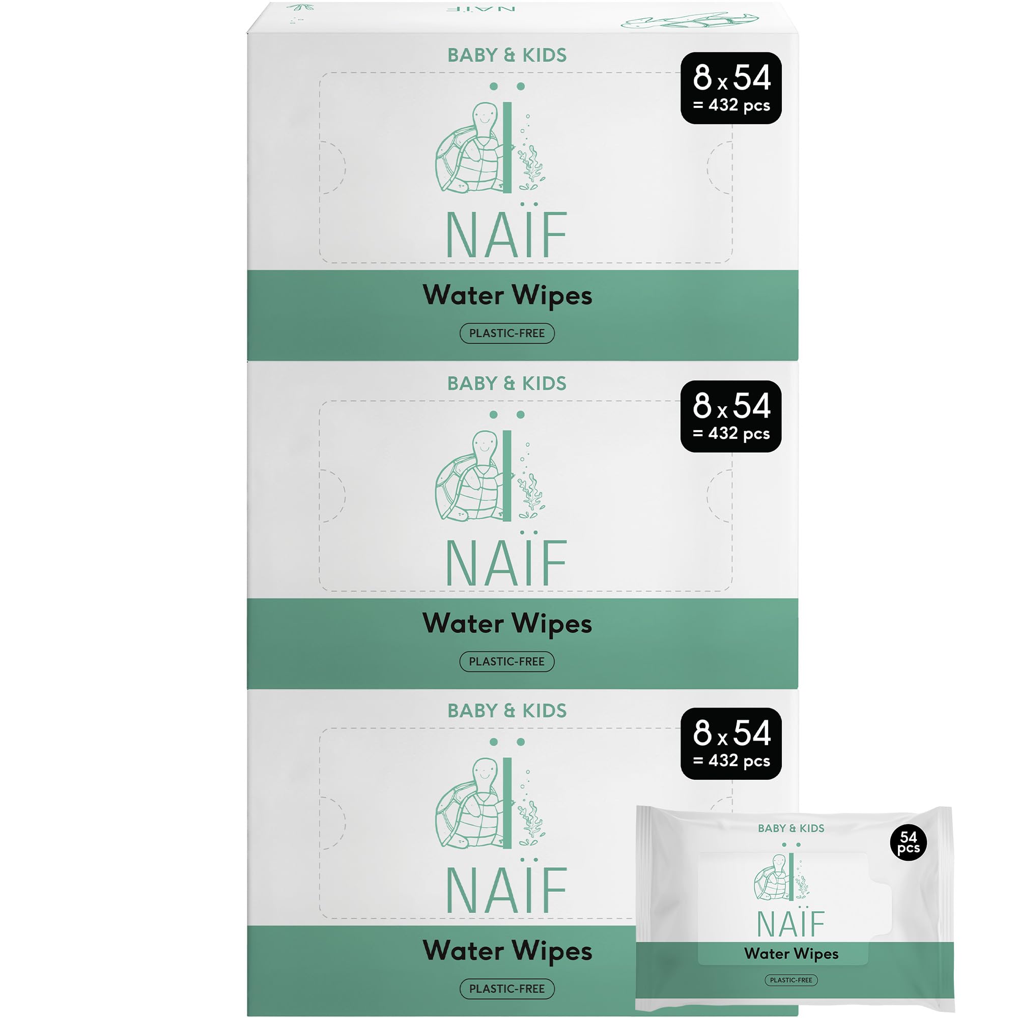 Naïf chusteczki nawilżane bez plastiku 1296 sztuk (24 x 54 chusteczki nawilżane) - pielęgnacja tyłka, ciała i twarzy dziecka - 99% woda - 0% perfumy i alkohol