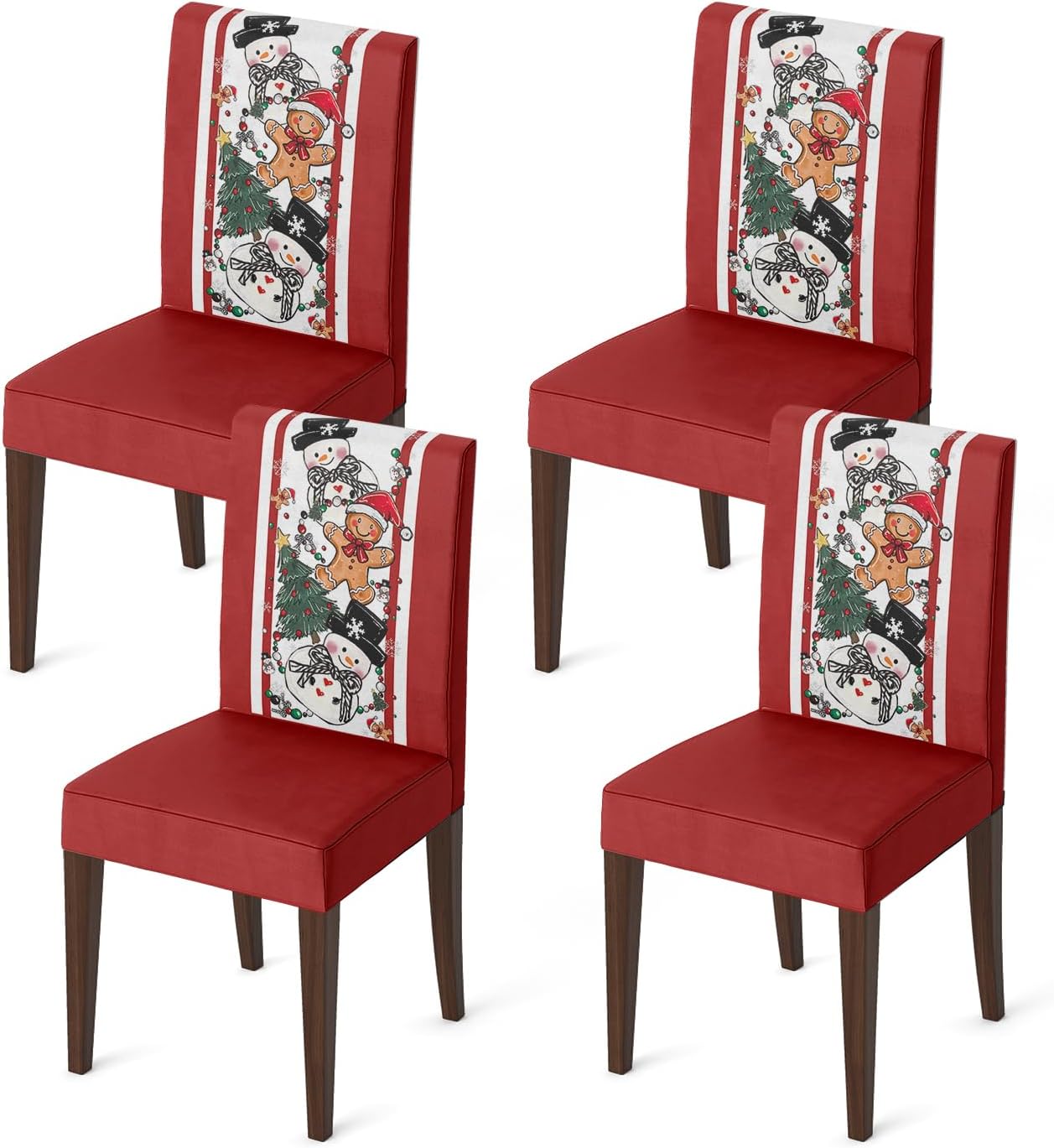 Horaldaily 8PCS Christmas Dining Chair Covers, Gingerbread Man Xmas Tree Snowman Stretch Removable Washable Slipcover Chair Protector for Dining Room Home Decor