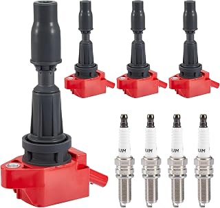 CarBole 4 Pack Ignition Coil UF764 & Spark Plugs 93175, Compatible with Genesis G70 G80 G90, Hyundai Sonata Santa Fe Sport Tucson, Kia Optima Sorento Replacement GN10730 C988 E1264 IC871