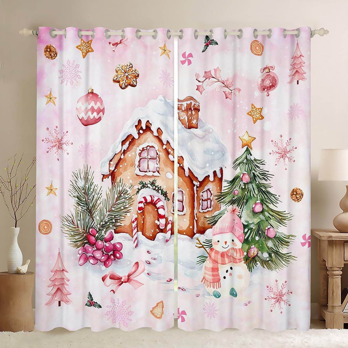 Manfei Kawaii Xmas Sweater Curtains Kids/Adults Watercolor Christmas Train Trees Curtain,Window Treatment Curtain for Boys Girls Room Decor,Colorful New Year Decor Window Drapes,Top 2 Panel,38Wx45L
