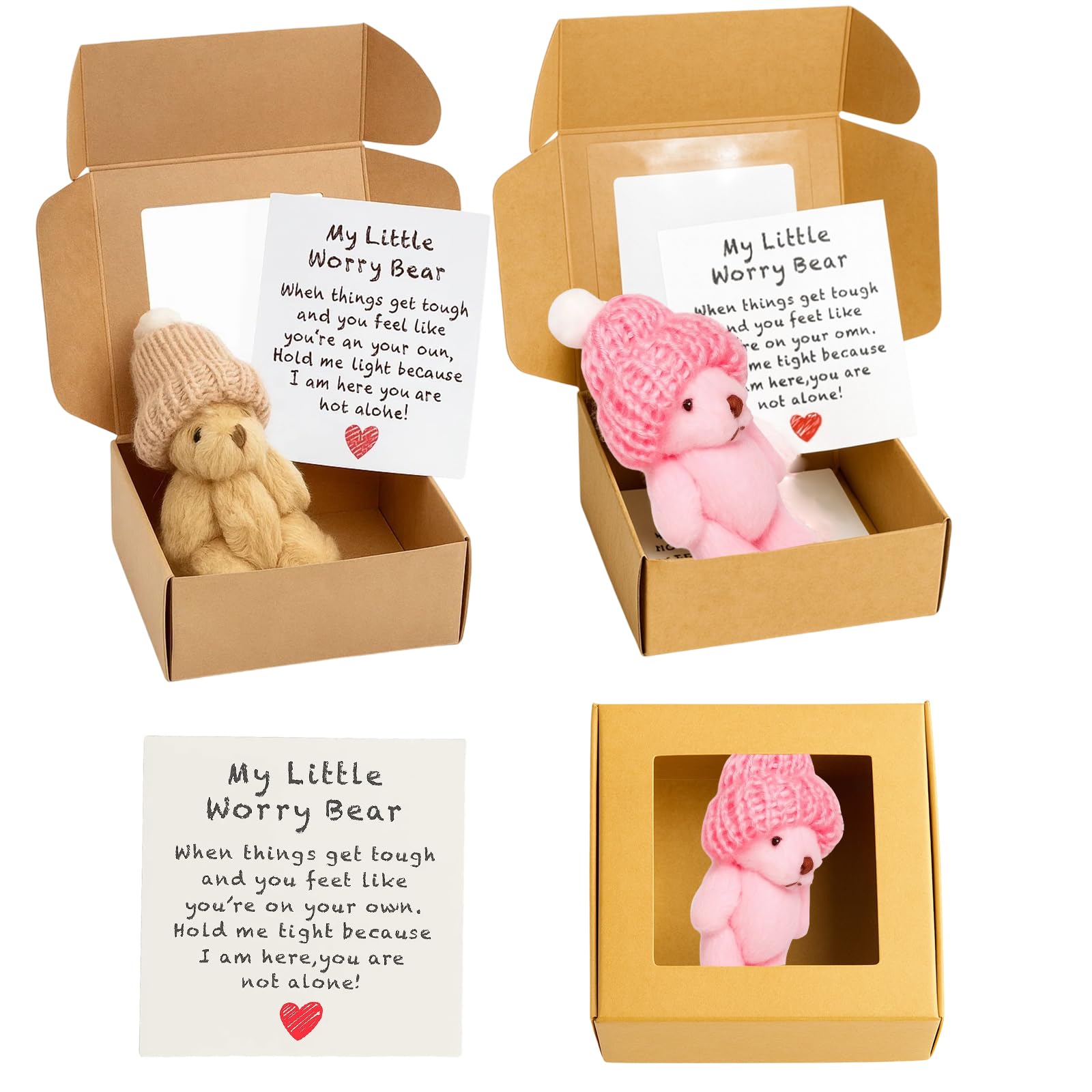 DtgEcd 2 Pcs Hug In A Box, Little Bear In A Box, Little Worry Bear Pocket Hug Gift Fluffie Handmade Plush Mini Teddy Bear Doll, Tiny Positive For Friends 