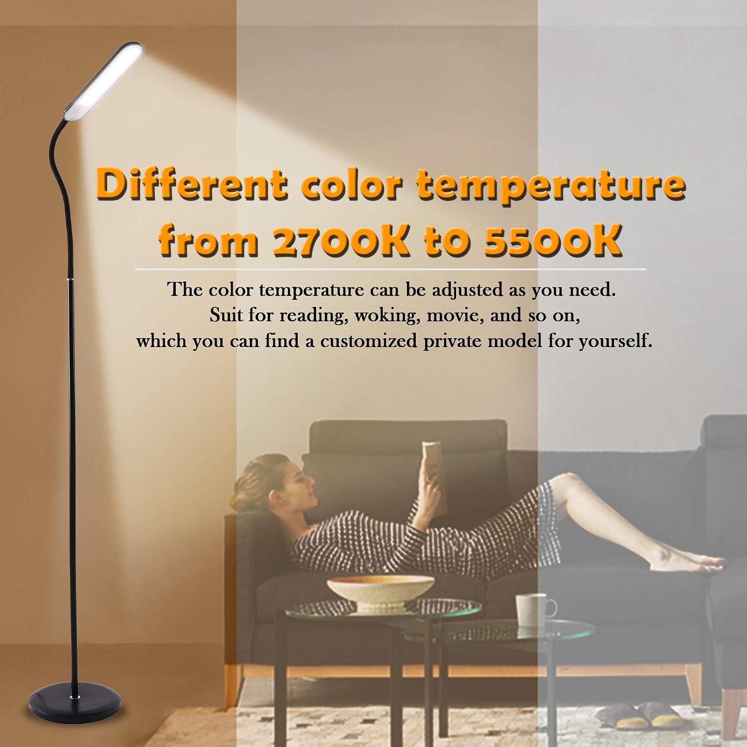 Twinkle Star Floor Lamps for Living Room, Touch & Remote Control, 60 LED Reading Light Gooseneck Standing Lamp, 10W Dimmable and Color Flexible Adjustable, LED Floor Lights for Bedroom, Chair, Couch
