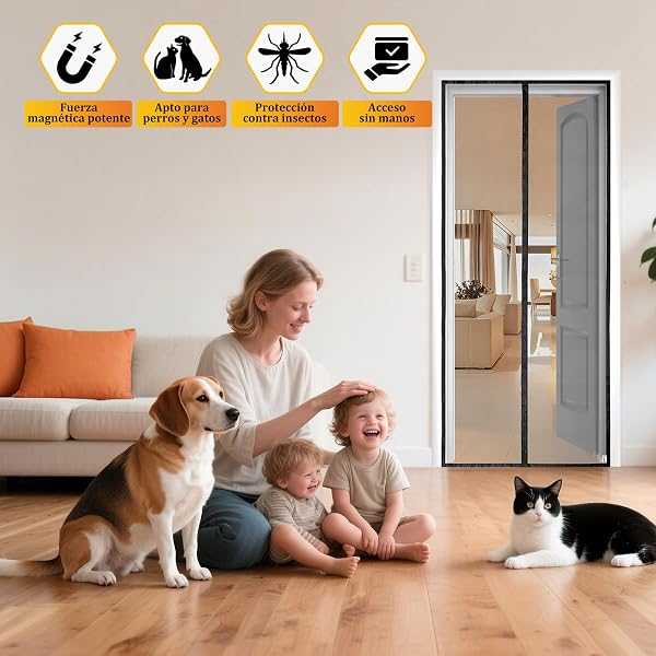 HOOMEE Mosquitera para Puerta, Cortina Magnética para Puertas de Balcón o Terraza, Tejido con Fuertes Imanes para un Autocierre, Fácil Instalación sin Taladrar (90x210CM, Negro) - 2