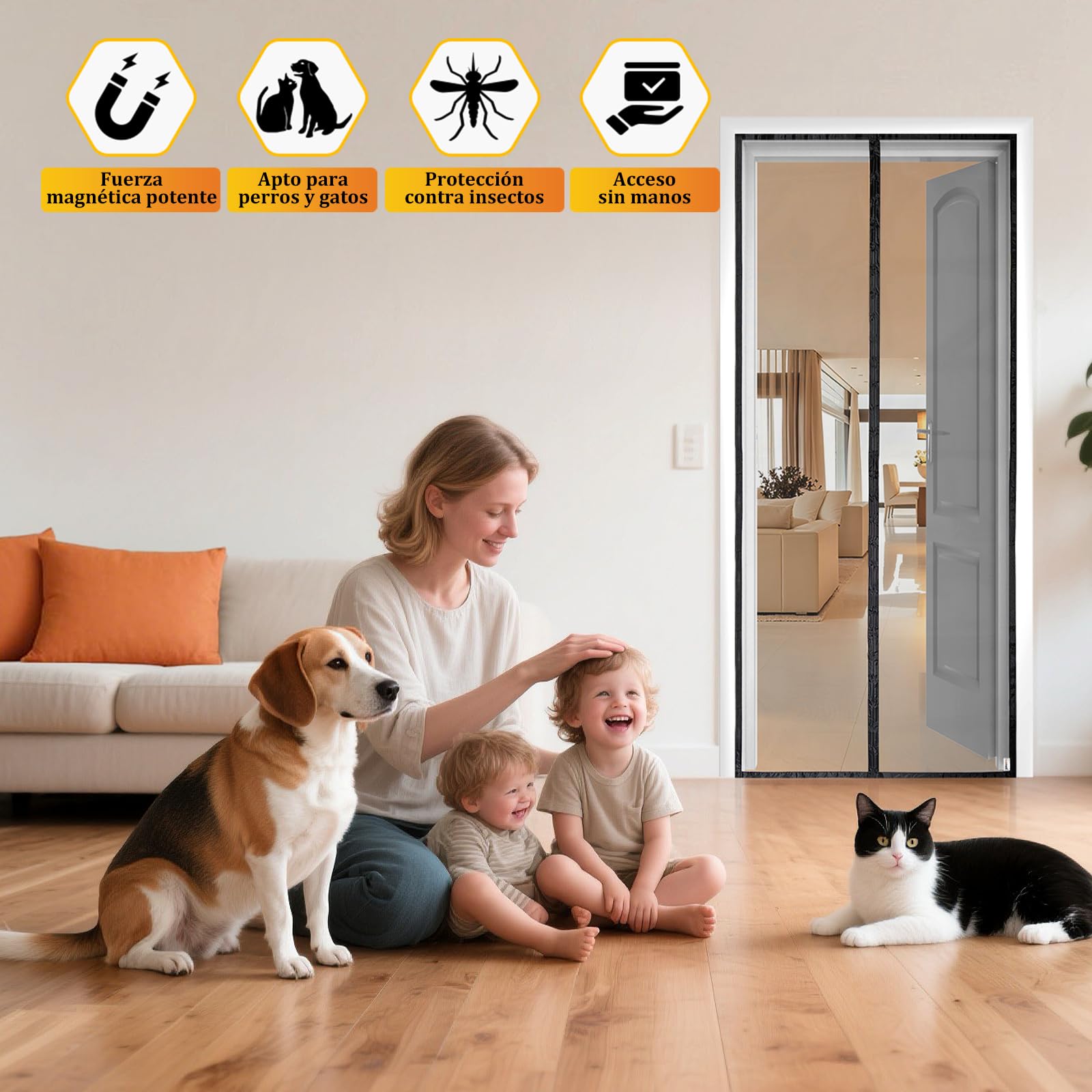 HOOMEE Mosquitera para Puerta, Cortina Magnética para Puertas de Balcón o Terraza, Tejido con Fuertes Imanes para un Autocierre, Fácil Instalación sin Taladrar (90x210CM, Negro) — view 2