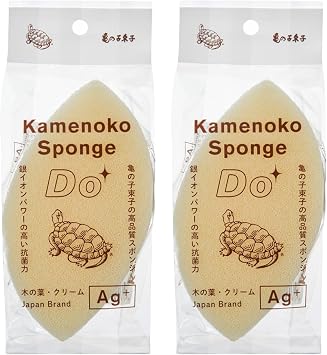 Kamenoko Sponge Do - Set of 2 - Cream - Leaf - Kitchen Sponges for Cleaning Dishes and Pans - Odor-Resistant - Made in Japan
