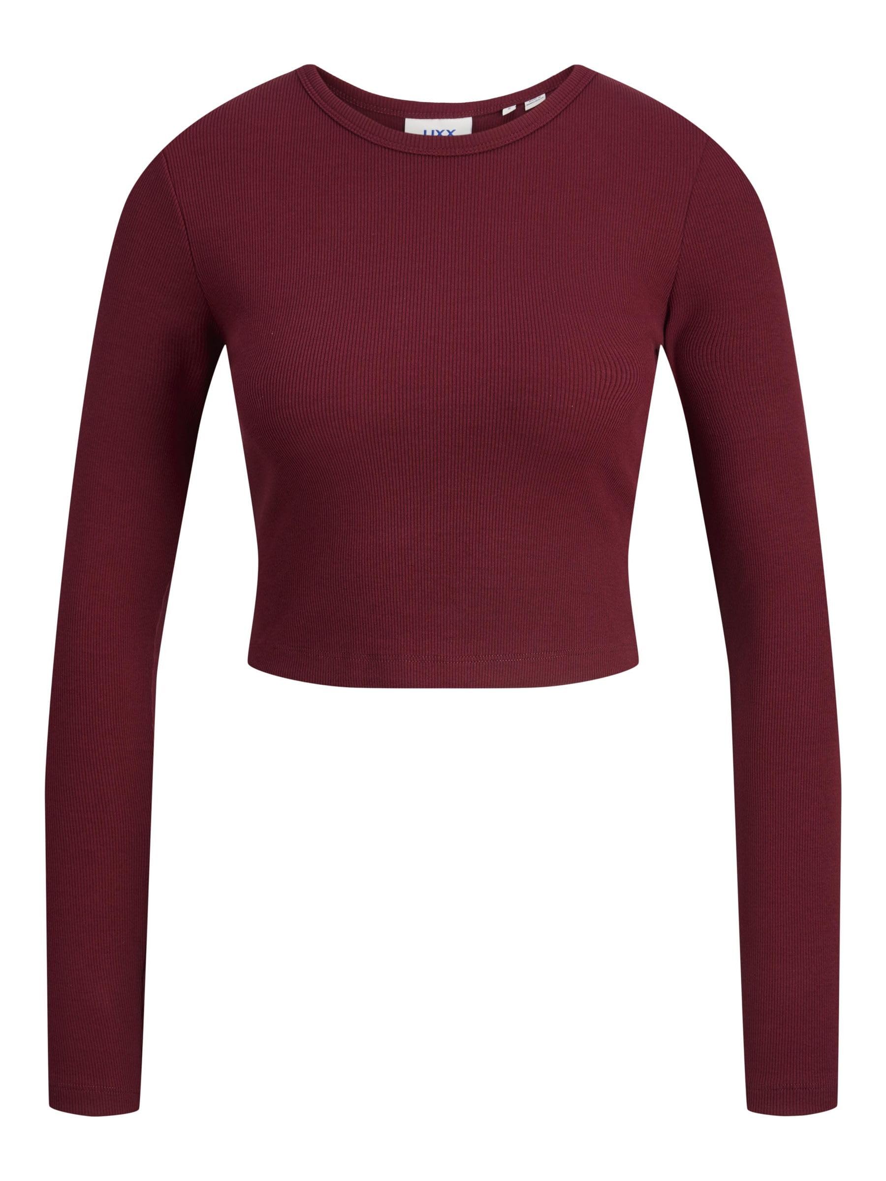 JJXX Women's Jxfeline STR LS Rib Tee JRS Noos Long Sleeve Shirt, Cabernet, XL