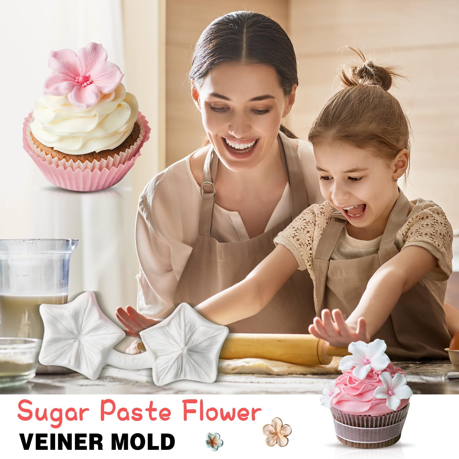 KALAIEN Flower Cupcake Toppers Fondant Sugar Craft Tools Gumpaste Chocolate Moulds