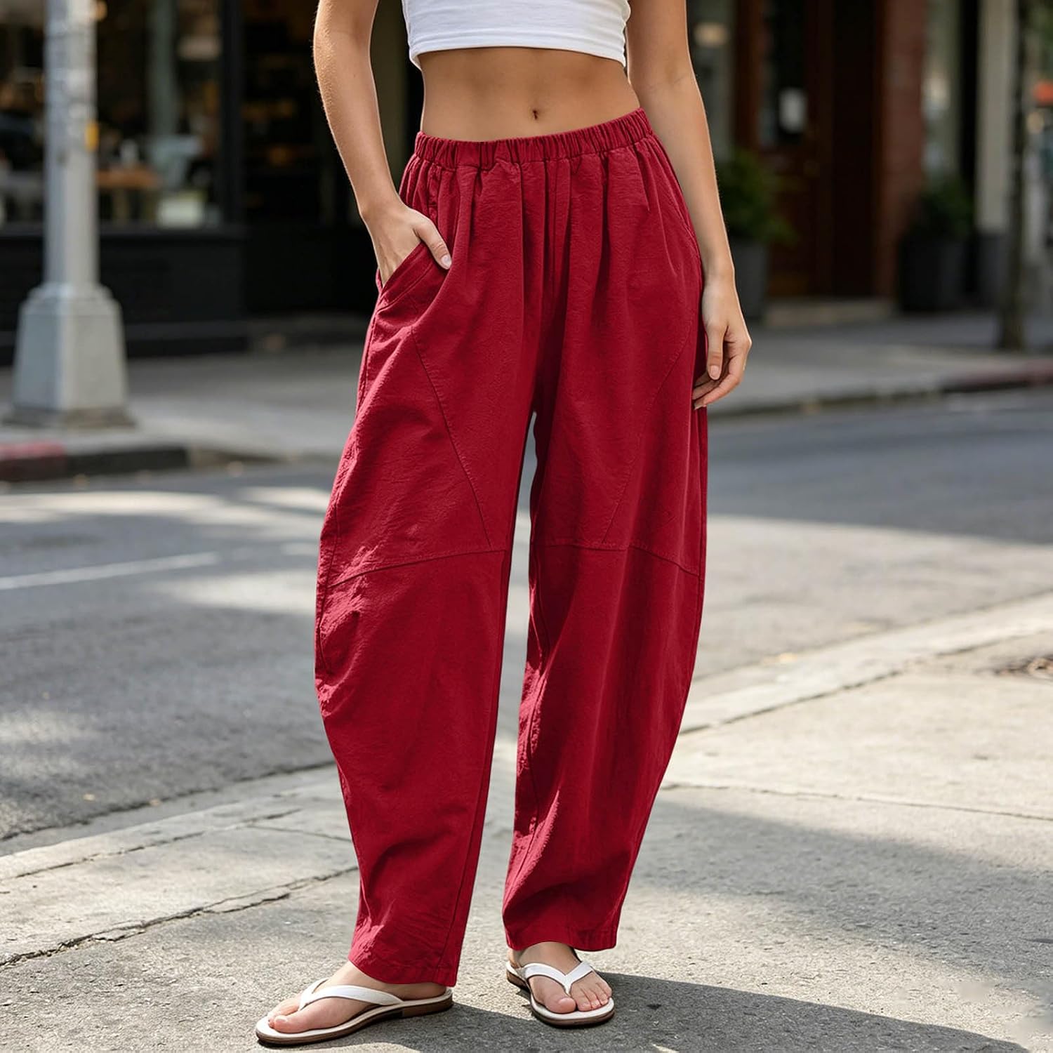 Women's Wide Leg Casual Trousers Pants Spring Elastic Waist Trouser Vintage Boho Loose Pants for Spring Summer