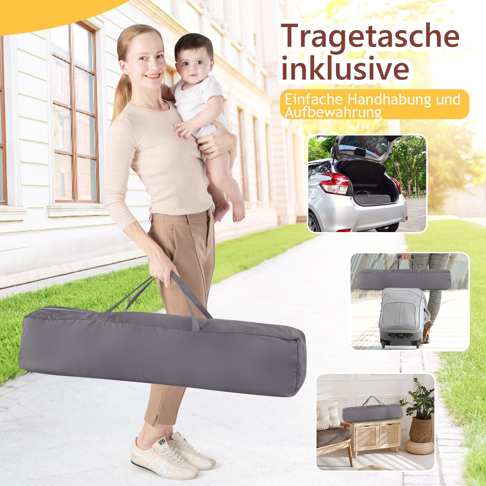 DREAMADE 200 x 140 cm Baby Laufstall, Laufgitter mit 50 Bällen & Tragetasche, Krabbelgitter für Kinder im Innen- & Außenbereich (Dunkelgrau, ohne Matratze)