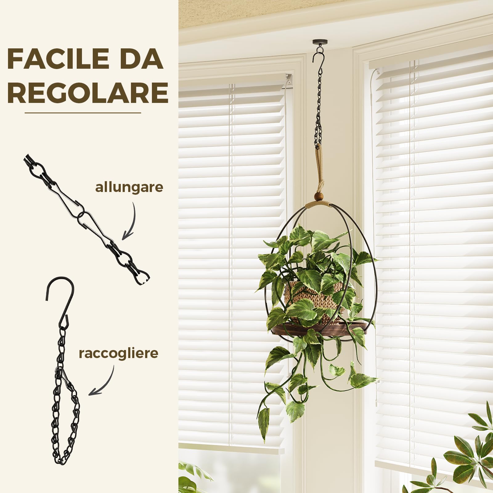 Bamworld Portapiante Sospesi 12 Pezzi, 35 cm Catene Nere con Ganci Soffitto, Supporto Sospensione per Mangiatoie Vasi Campanelli Vento, Interno ed Esterno