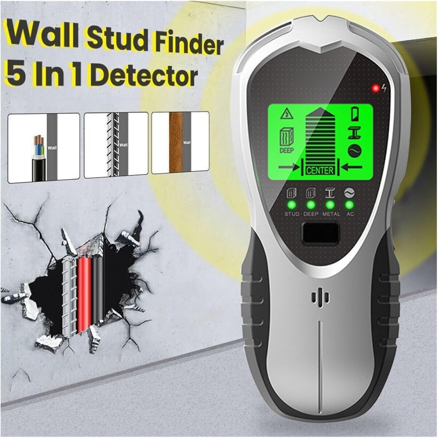 Stud Finder, Stud Finder Wall Scanner 4 in 1 LCD Stud Finder Pipe Sensor Metal Wire Detector Electric Wall Scanner 4 Scanning Modes LCD Display