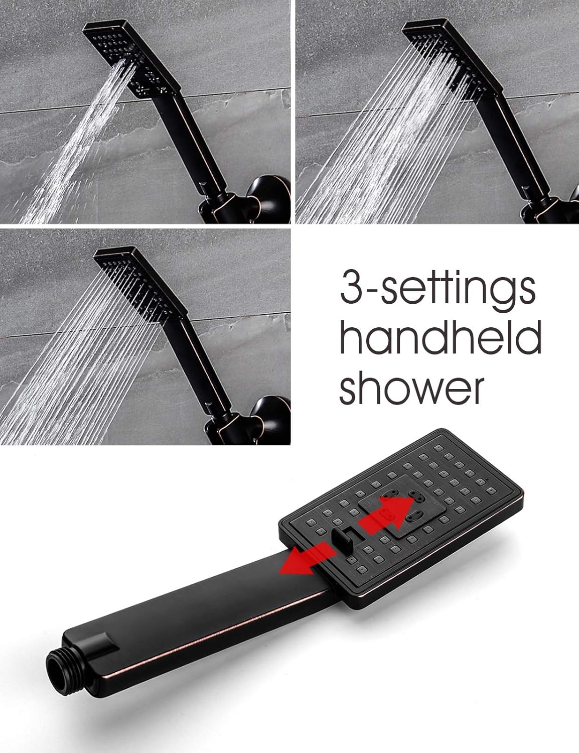New Deal BRIGHT SHOWERS Rain Shower Head with Handheld Spray 5 ft. Shower Hose Combo Includes Wall Mount Suction Bracket 3-Way Water Diverter Mount (8 Inch Square, Oil Rubbed Bronze)
