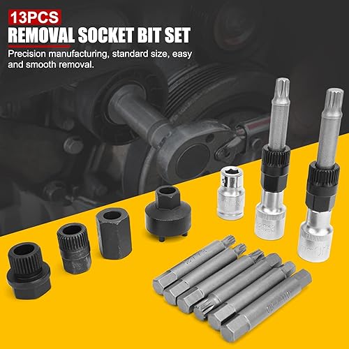 Miniatura 6 de EVTSCAN Kit de herramientas de extracción de polea de rueda libre de alternador, acero al carbono tratado térmicamente, ajuste de precisión, con