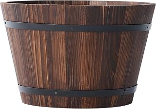17-inch Wooden Barrel Flower Pot, a Rustic Wooden Planter Suitable for I...