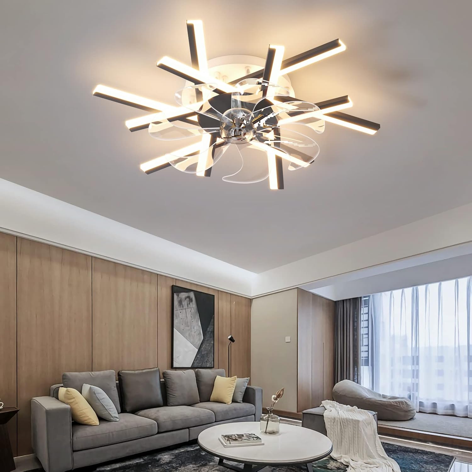 YUEGOO Ceiling Fans with Lamps,100Cm Large Ceiling Fan with Light and Remote Control Reversible Winter and Summer Function 6 Speed Fan Light Led Dimmable Ceiling Fan for Living Room Bedroom/Black/a