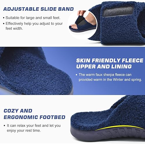 Miniatura 4 de ONCAI Pantuflas de casa para hombre con soporte de arco, sandalias de piel ortopédica para fascitis plantar plantilla ancha y correas ajustables,