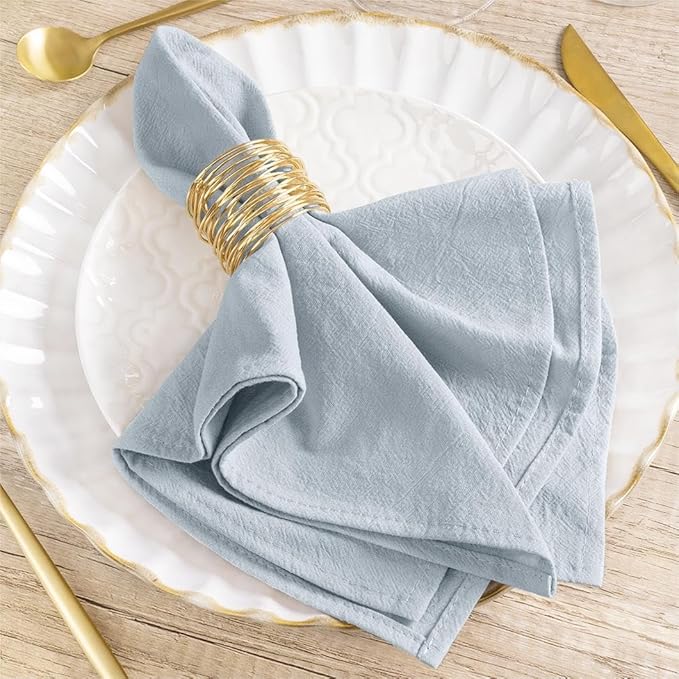Blue Linen Cloth Napkins Set of 8 Dinner Cotton Napkins Cloth Bulk Washable 16"×16" for Wedding Party Baby Bridal Shower Birthday Table Decorations
