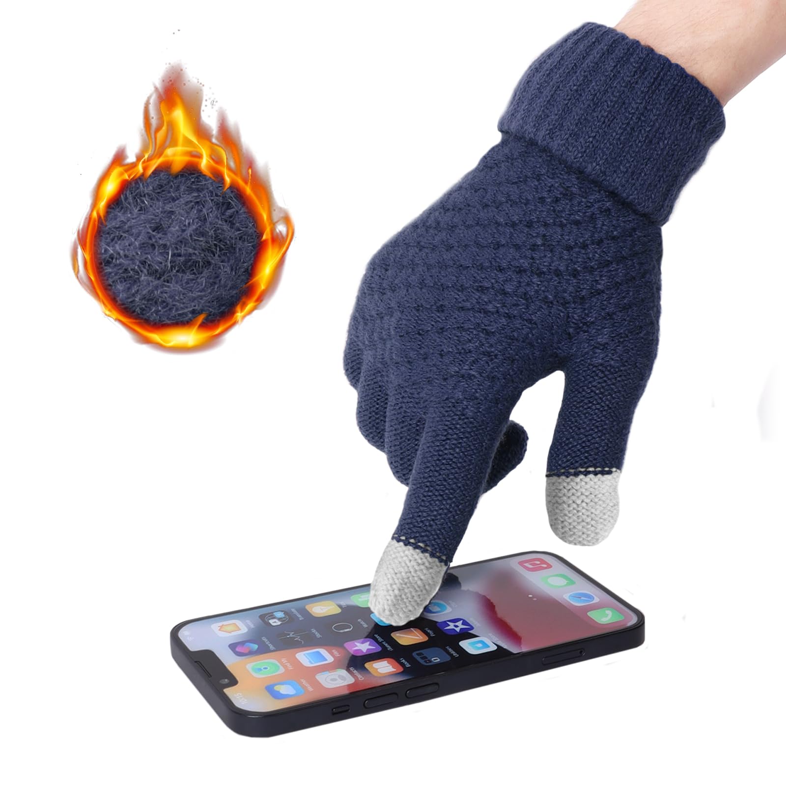 Minicoco Winter Warm Gloves for Women Wool Gloves Men Winter Touch Screen Gloves Warm Knitted Thermal Gloves with Thickened Fleece Elastic Cuffs for Winter, Running, Cycling
