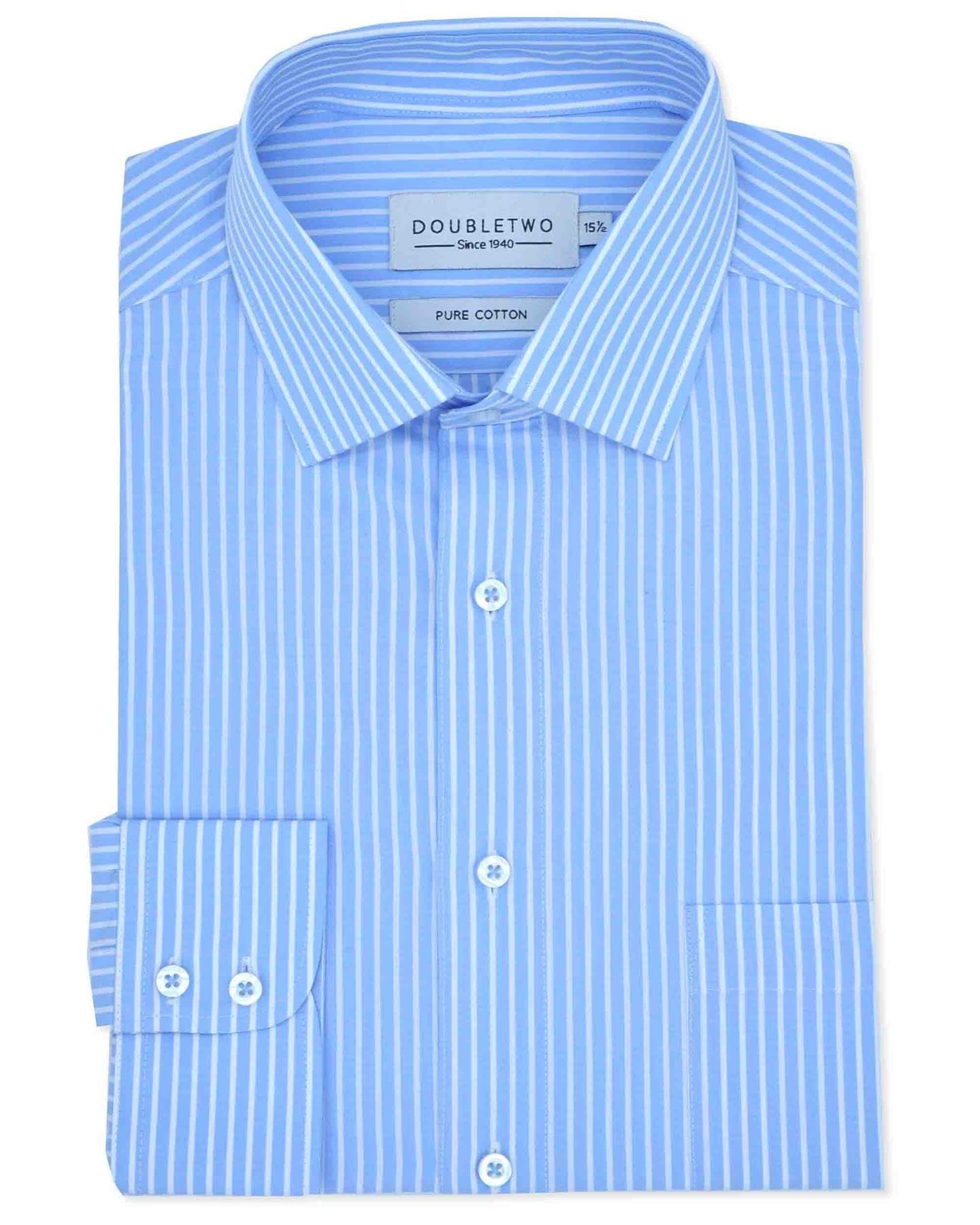 Double TWO Stripe Long Sleeve Formal Shirt for Men's Blue 16.5