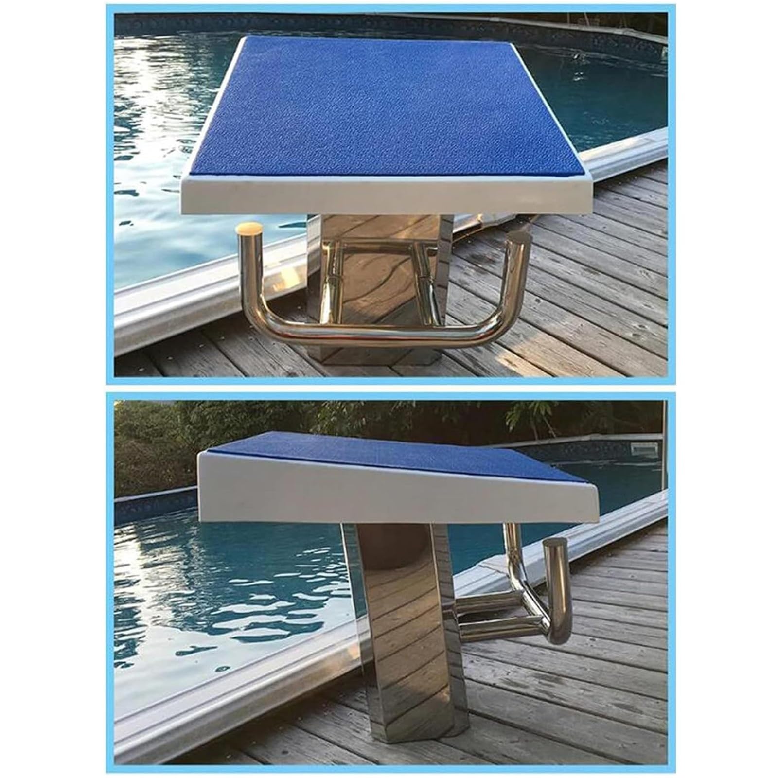 Piattaforma per immersioni in piscina con base in acciaio inox, superficie inclinata antiscivolo, angolo di 9°, capacità 300 kg per piscina attuale e competizione