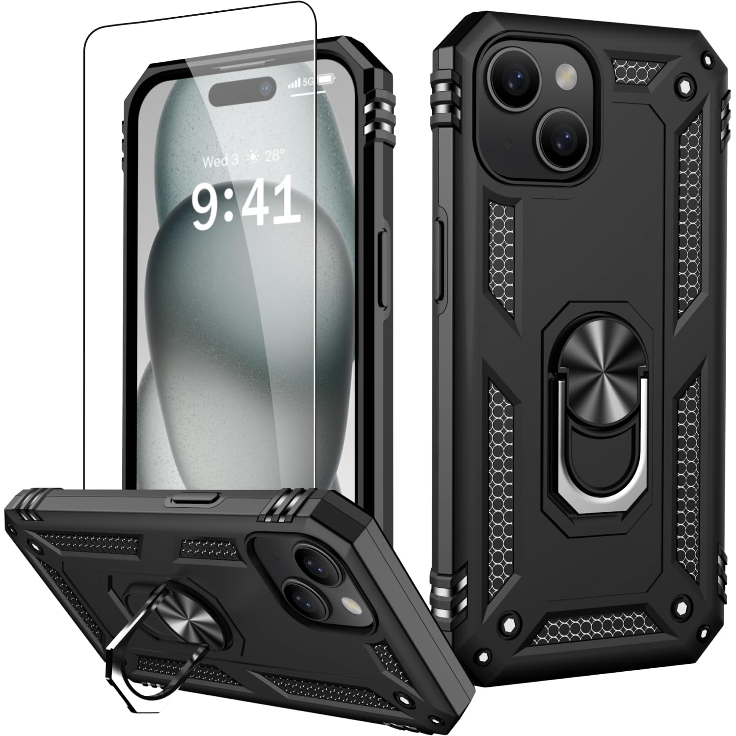 IKAZZ for iPhone 15 Plus Case 6.7 Inch with Screen Protector,Military Grade Shockproof Heavy Duty Protective Phone Cover Pass 16ft Drop Test with