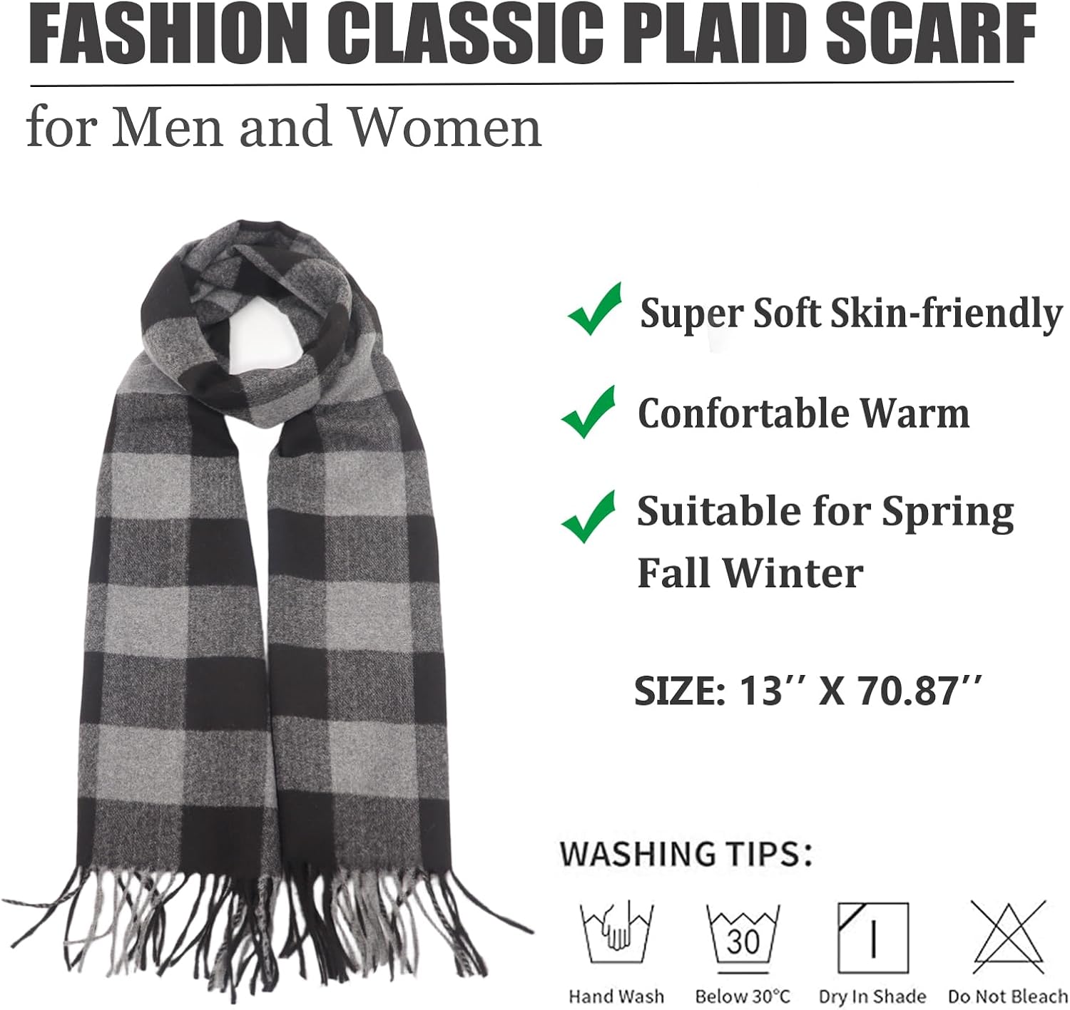 Plaid Scarf for Women and Men-Fall Winter Classic Tartan Checkered Plaid Scarves - Image 2