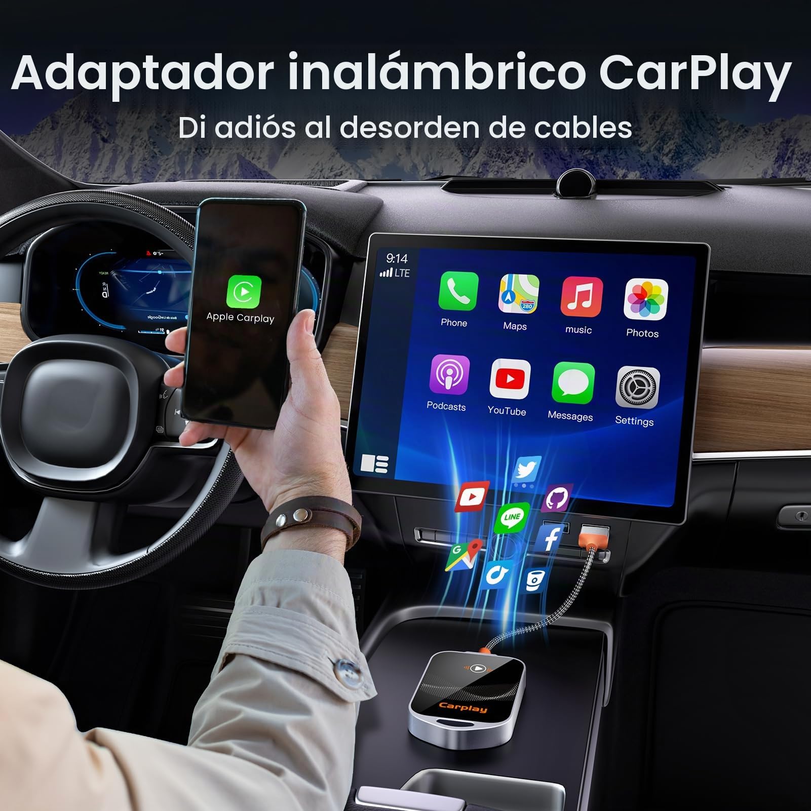GlasFlength Adaptador Inalámbrico Carplay para iPhone, CarPlay Wireless Adapter con Puerto USB-A a USB-C Plug and Play Convierte Cableado a Inalámbrico Compatible con posteriores y con iOS 10+