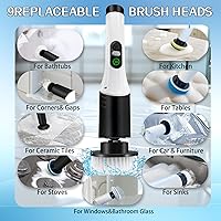 Vista 2 de Cepillo de limpieza multifuncional 9 en 1 con mango desmontable, 9 cabezales de cepillo reemplazables y pantalla LCD, limpiador giratorio eléctrico