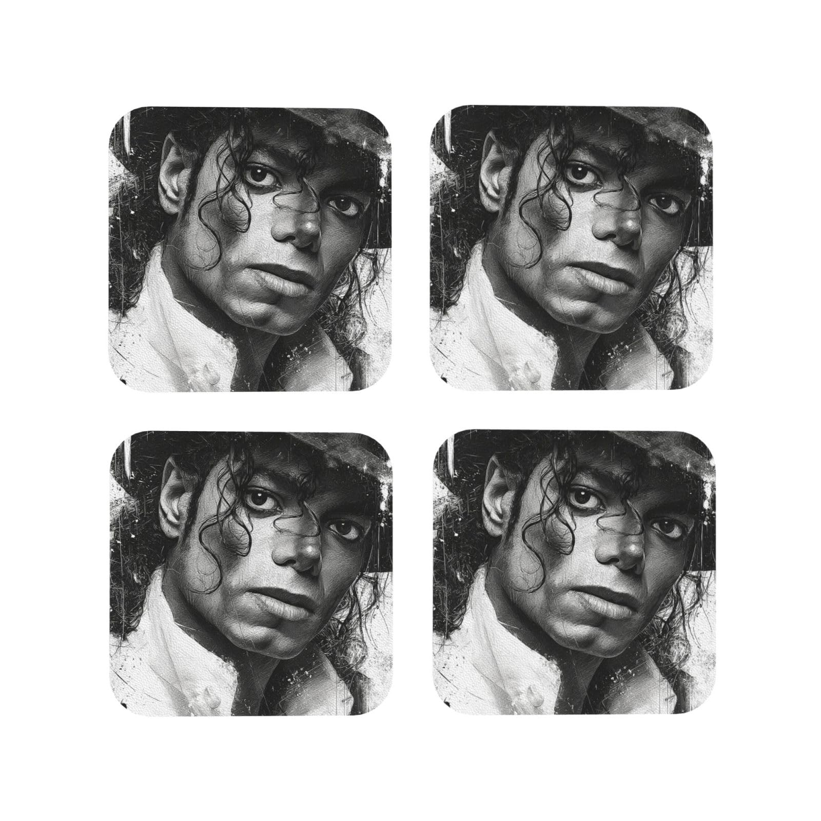 Coasters Set of 4 Round Leather Coaster Quick-Dry Drink Michael Jackson Coasters for Desk Absorbent Mugs Pads Tabletop Protection Pad Heat Resistant Coffee Cup Mat for Kitchen Bar