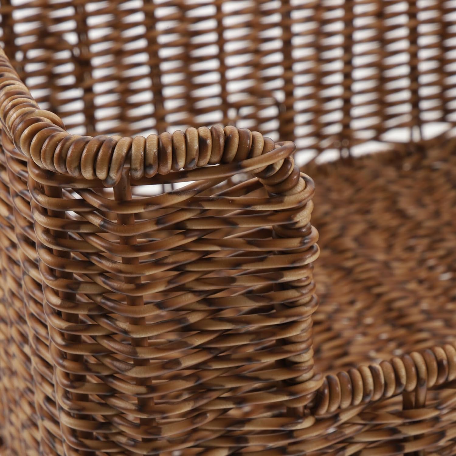 Tofficu Imitation Rattan Woven Basket Dark Color Book Storage Basket Multi-functional Desk Sundry Organizer for Office and Home Shelf Storage