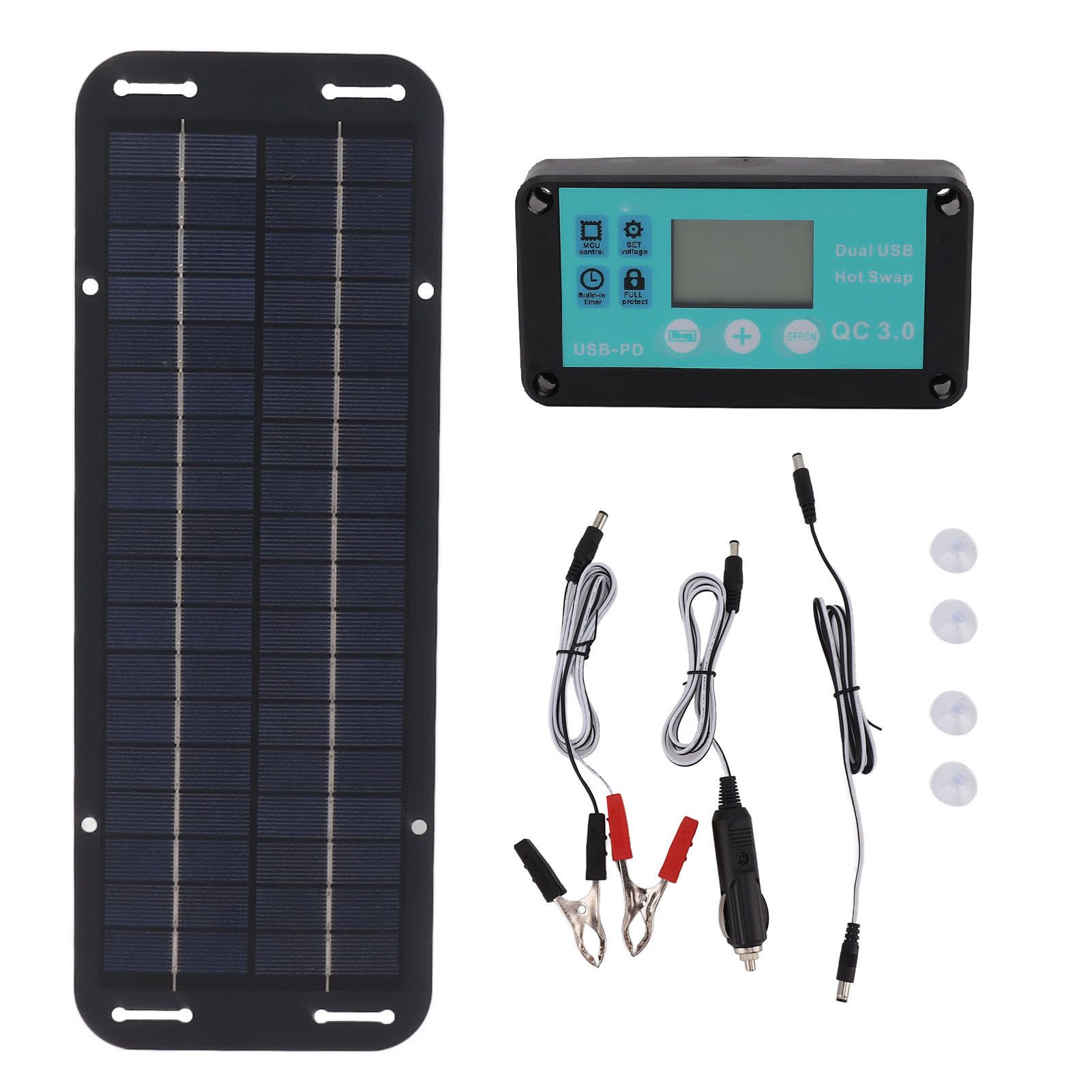 20W Solar Panel Black Solar Cell Small Solar Panel Car Battery Solar Charger with Waterproof Mppt Controller for RV Home Vehicle Travel Camping-image-30
