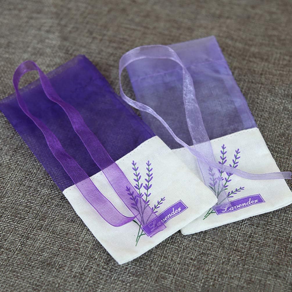 NUOBESTY 30pcs Fragrance Mesh Bag Lavender Printed Sachets Bag Refillable Ramie Spice Storage Sack for Home Closet Wardrobe Deep Purple