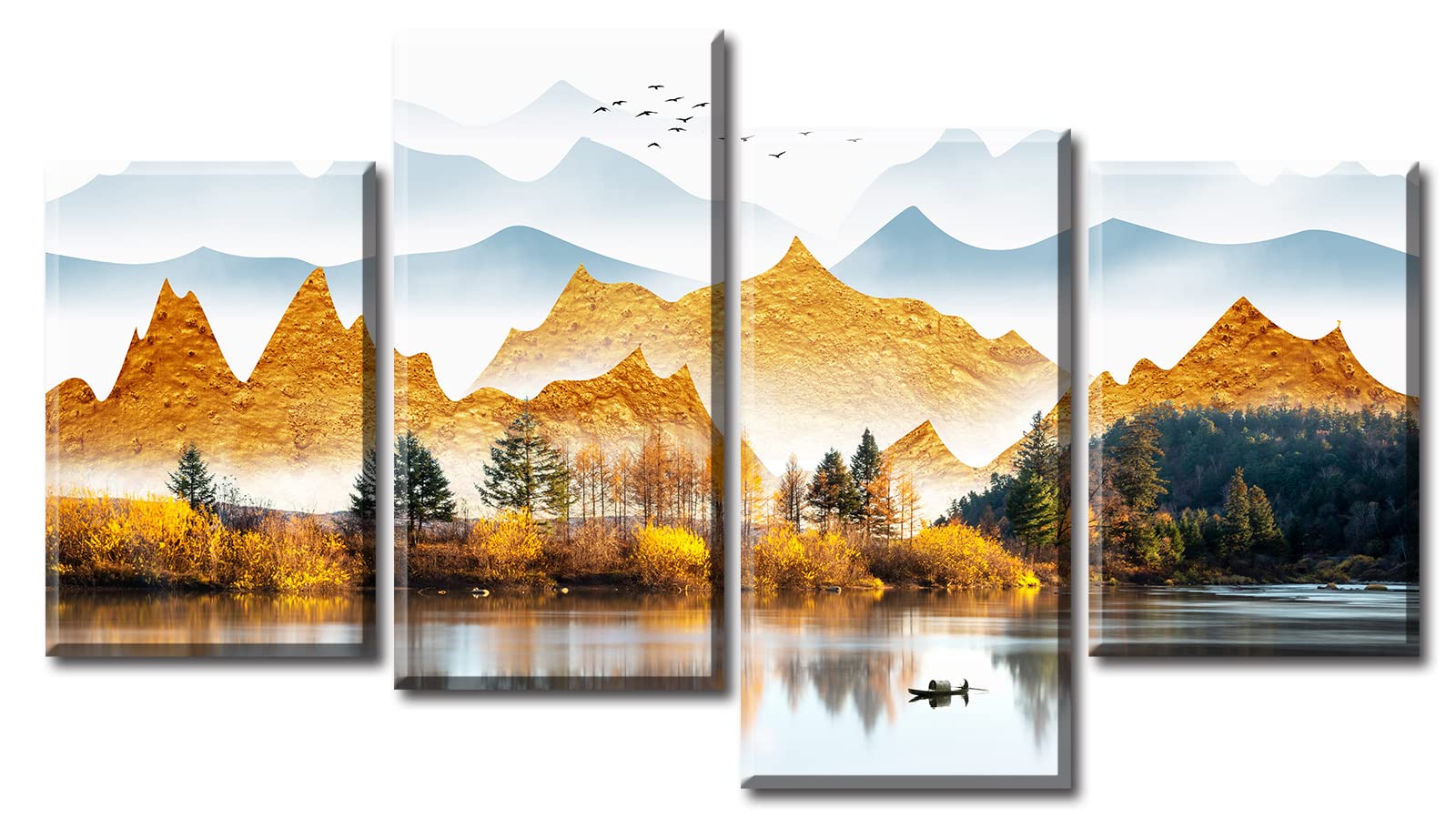 BLINFEIRU Oriental Decor Asian Wall Art Gold Mountain Decor for