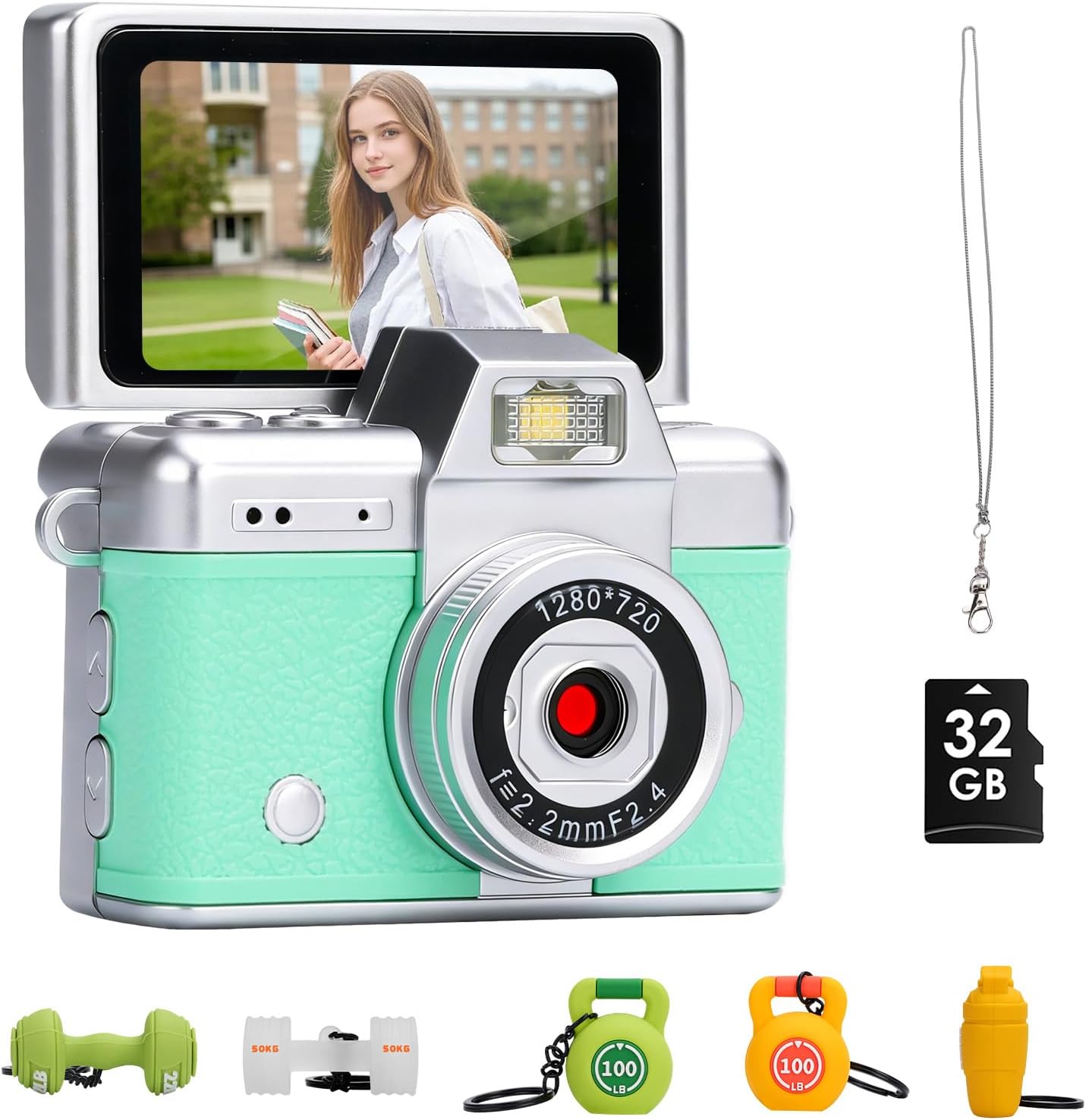 Mini Camera Keychain - Digital Camera, Compact and Portable Dual Mode Selfie, 0.96-Inch Hd Display Screen, 2-Hour Battery Life Keychain（Comes with A Memory Card As A Gift (Green)