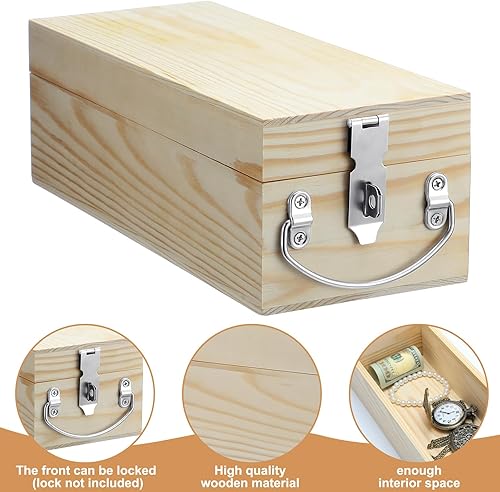 Miniatura 2 de Caja de almacenamiento de madera con cerradura de 12 x 4.75 x 4 pulgadas, caja de madera sin terminar para manualidades, contenedor de recuerdo de