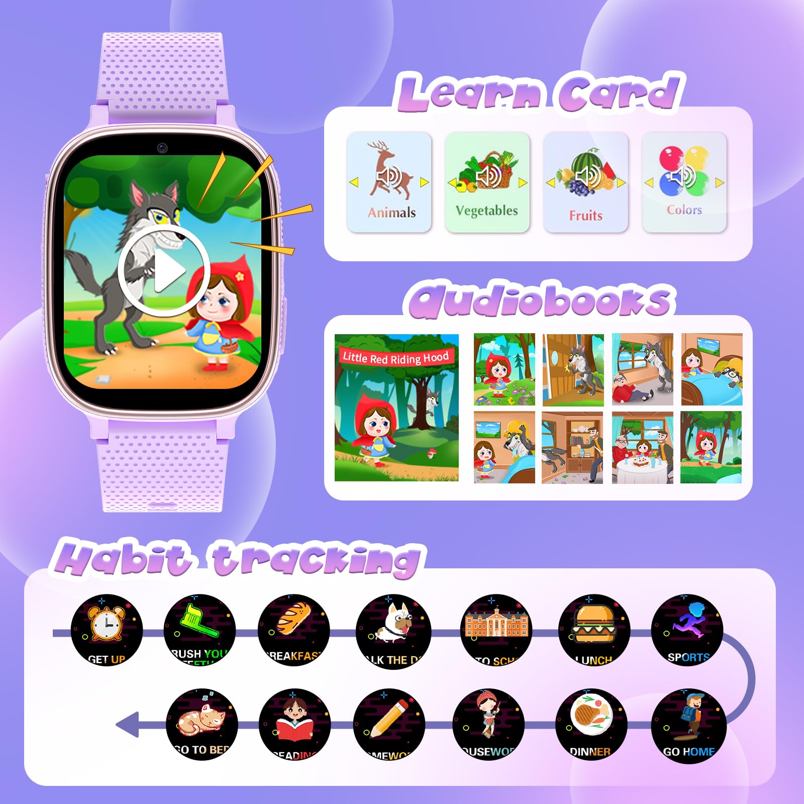 PTHTECHUS Orologio Smartwatch Bambini, Giochi, Chiamate, Contapassi, Smartwatch per Bambini con 2 Fotocameras, SOS, Lettore Musicale, 4-12 anni bambini Festiva Regalo