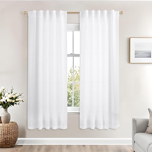 Miniatura 66 de Mrs.Naturall Cortinas transparentes verde esmeralda oscuro, cortinas de lino verde bosque para sala de estar, 63 pulgadas de largo, cortinas verdes