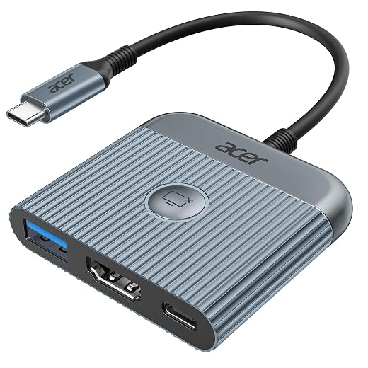 acer USB C to HDMI Adapter, 4K@60Hz HDMI Adapter with 100W PD, USB A 3.0 Port, USB-C Digital av Multiport Adapter for MacBook Pro/air, iPad Pro/air, iPhone 15, Tablets, Switch and More USB-C Devices