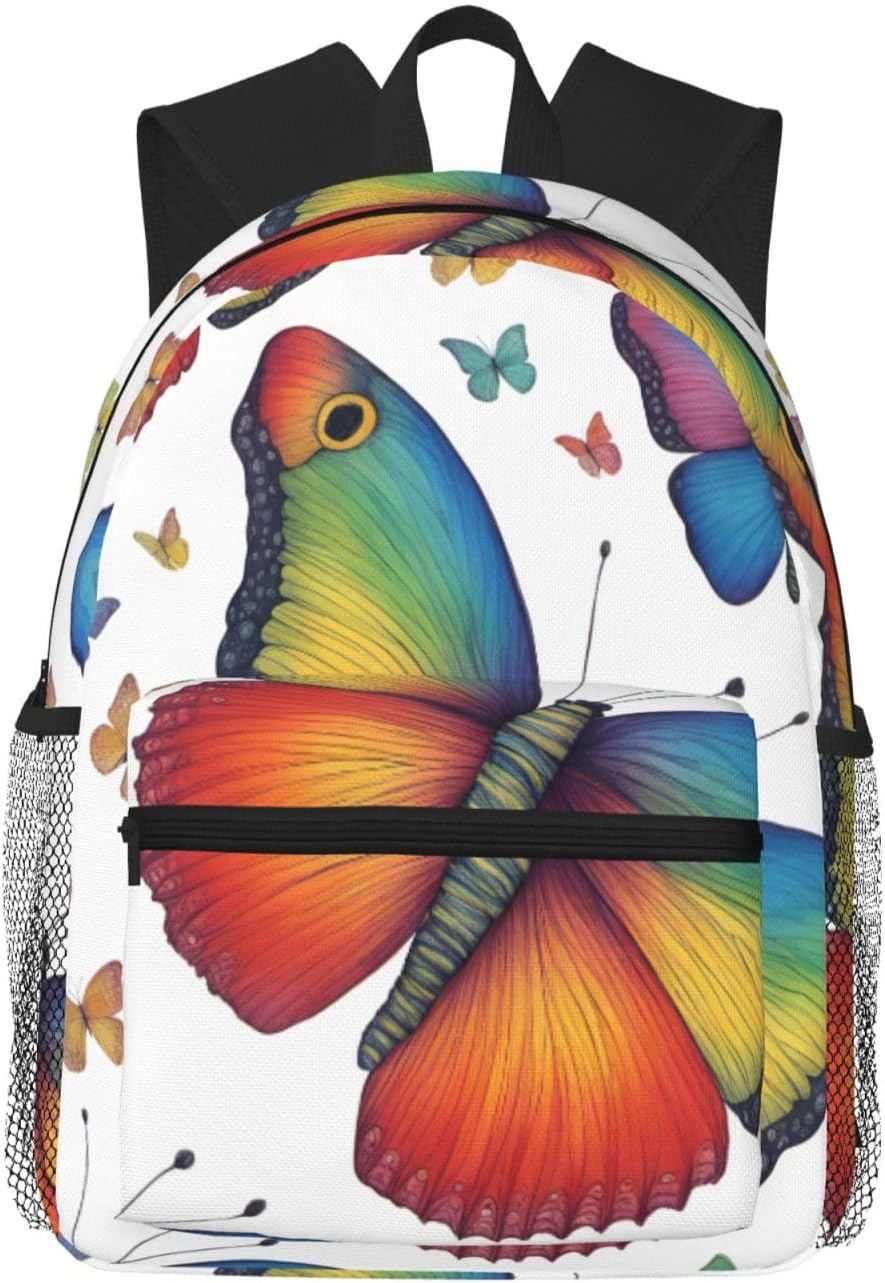 Rainbow Butterfly Print Backpack For Women Men,Casual Travel Daypack,Classic Basic Backpack,Hiking Backpack Day Pack