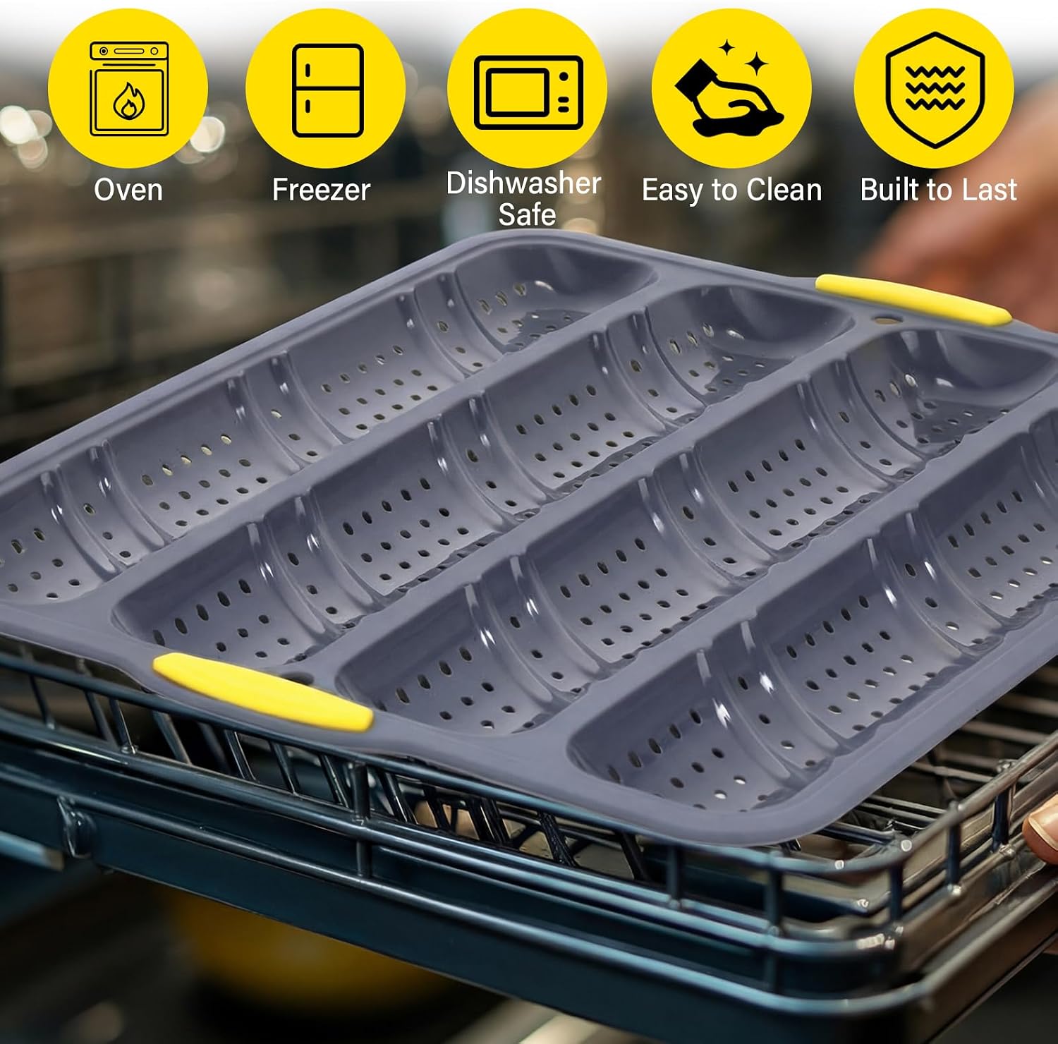 LemonRoad 4 Loaf Silicone Baguette Bread Pan French Loaf Mold 15"x13"
