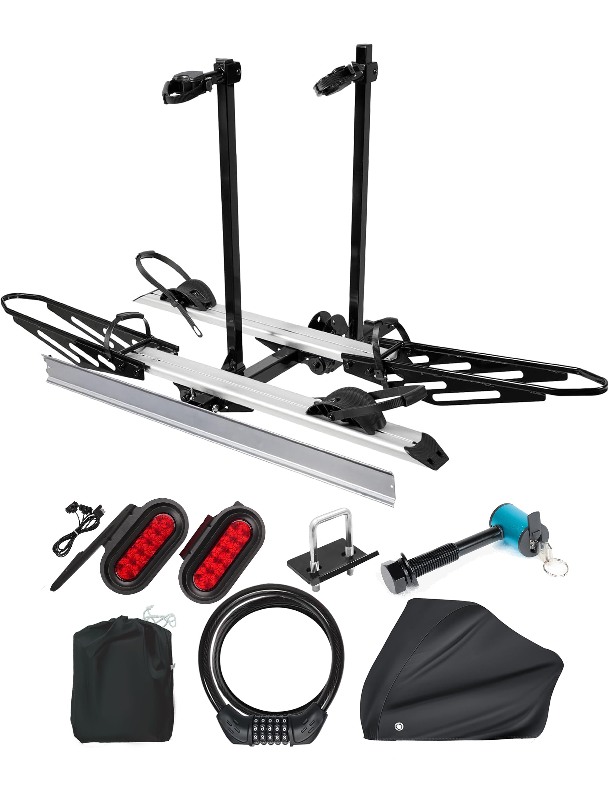 RokRack X Foldable 2 Ebike Rack with Ramp, 200 lbs Capacity Electric Bike Platform Mount, Hitch Bike Rack for Car SUV with Brake Light, Hitch