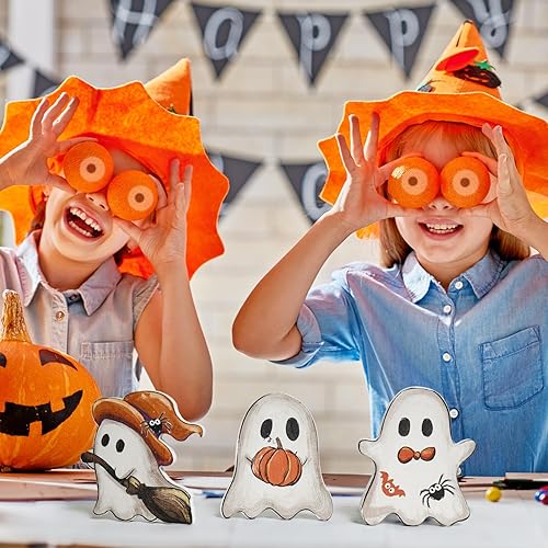 Miniatura 4 de Smile - 3 carteles de bloques de madera, decoración de bandeja escalonada de fantasmas de Halloween, decoración de interiores para cocina, baño